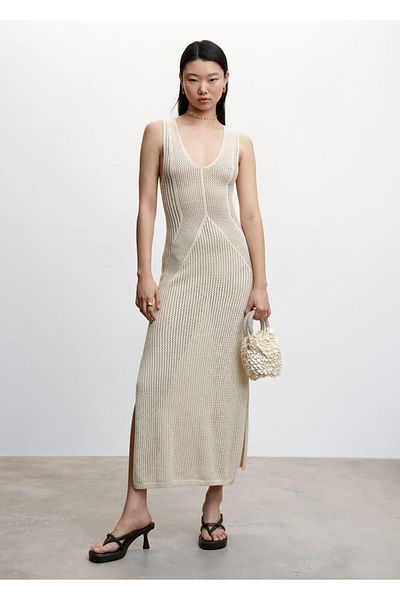 MANGO Woman Perforated openwork mesh dress