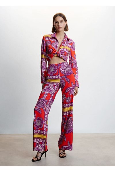 MANGO Woman Patterned Palazzo Trousers