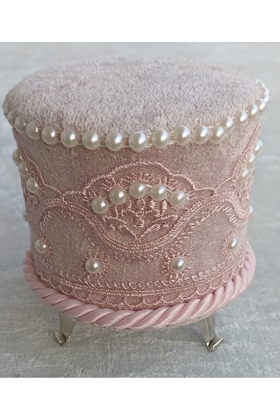 FNT Kadife Kaplı Fistolu Incili Metal Ayaklı Iğnelik