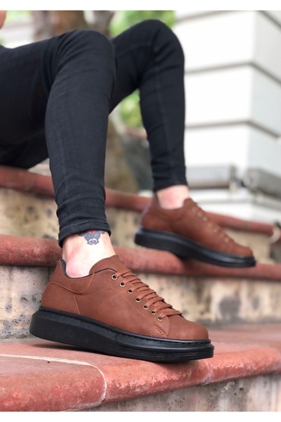 BOA BA0547 BOA Kalın Yüksek Taban Taba Siyah Bağcıklı Spor Erkek Ayakkabı