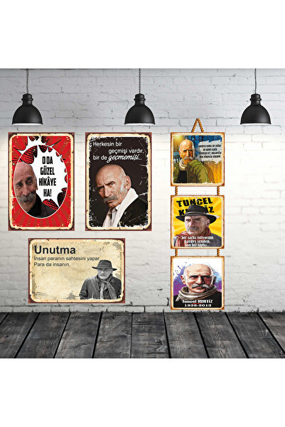 TAKIFİX Oda Güzel Hikaye Ha Tuncel Kurtiz Sözleri Seti 3 Adet 20x30 Cm 3 Adet 15x15 Cm Retro Ahşap Tablo