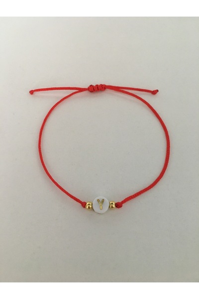 bygüneşaccessories Y Harfli Boncuklu Kırmızı Ip Şans Bilekliği BİL001