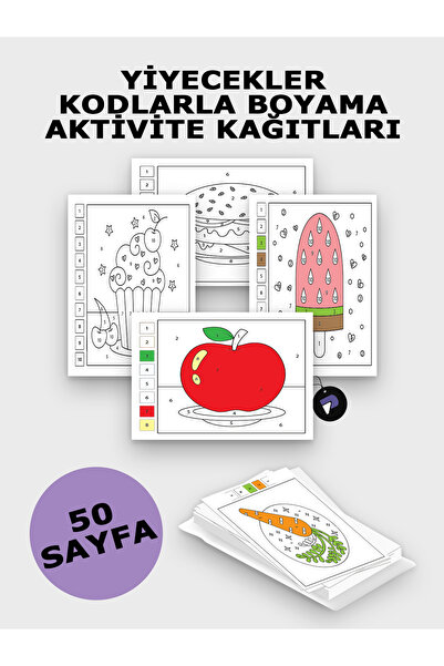 Postermanya Yiyecekler Kodlamalı Boyama Aktivite Kağıdı Seti - Çocuklar İçin ...