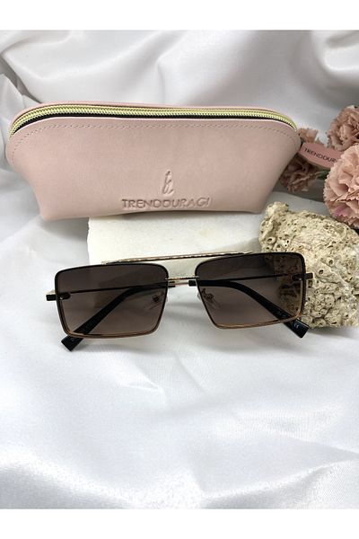 Di Caprio Burch Retro Gold Detailed Bitter Brown Women's Sunglasses