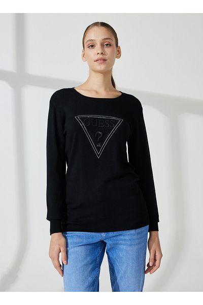 Guess Women's Black Slim Fit Crew Neck Sweater - W3Yr46Z2Nq2Jblk