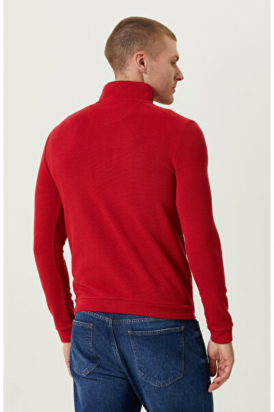 Network Fermuarlı Kırmızı Dik Yaka Sweatshirt