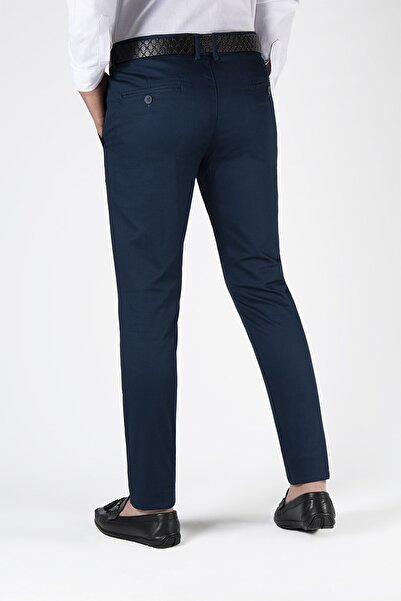 Terapi Men Erkek Koyu Mavi Slim Fit Petekli İtalyan Kesim Keten Pantolon