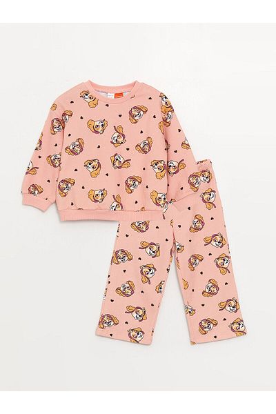 LC Waikiki LCW baby Crew Neck Skye Printed Baby Girl Sweatshirt and Tracksuit Bottom, 2-pack