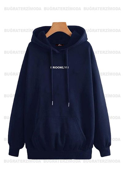 Buğraterzimoda Μπρούκλιν εμπριμέ Unisex Διπλό μπλουζάκι-γκρι με κουκούλα φούτερ με κουκούλα με κουκούλα