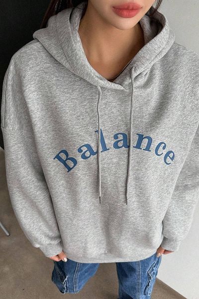 MODAGEN Φούτερ Unisex Grey Balance με στάμπα Oversize με κουκούλα