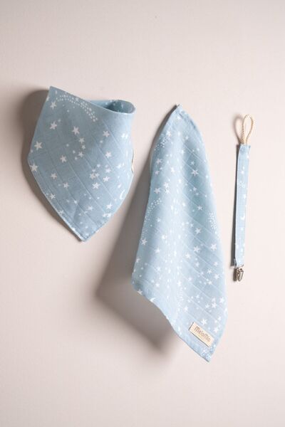 Melomio Baby Kids Muslin Sky Newborn Set of 3 Scarf Bib Mouth Wipe Pacifier H...