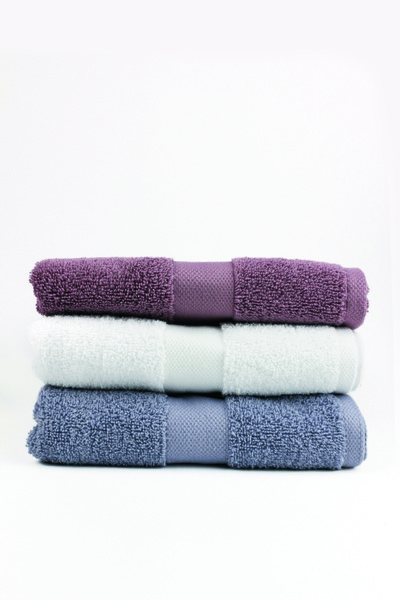 Taka Fabrics Хвиля 100% бавовна Рушник для рук, обличчя, гостей 3 штуки Розмір 50x80 см Набір Індіго-фіолетовий-білий