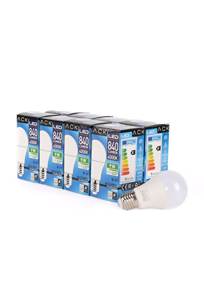 ACK 9w Led Ampul 4000k Ilık Beyaz E27 8'li Eko Paket