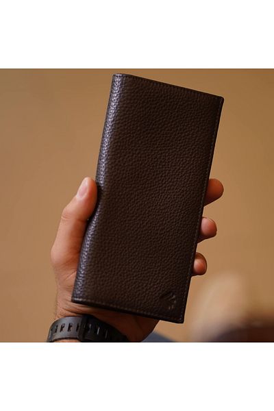 Eminsa Vertical Brown Genuine Leather Wallet, Snap Fastener Leather Wallet