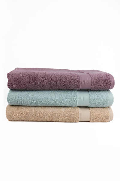 Taka Fabrics طقم منشفة ويف قطن 100% لليد والوجه والضيوف 3 قطع مقاس 70x140 سم بيج-أكوا-برقوق