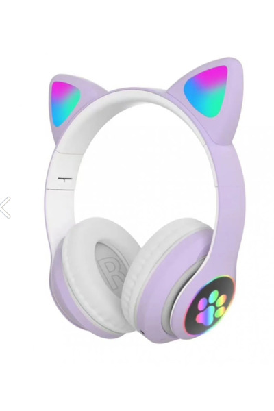 BLUE İNTER Kedi Kulak Rgb LED Işıklı Kablosuz Bluetooth Kulaklık Mikronlu Haf...