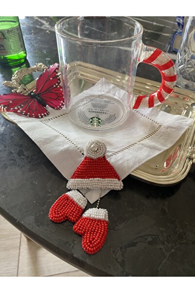 SELETTI Yılbaşı Noel Temalı şapka boncuklu kahve yanı sunum peçetesi 1 Adet