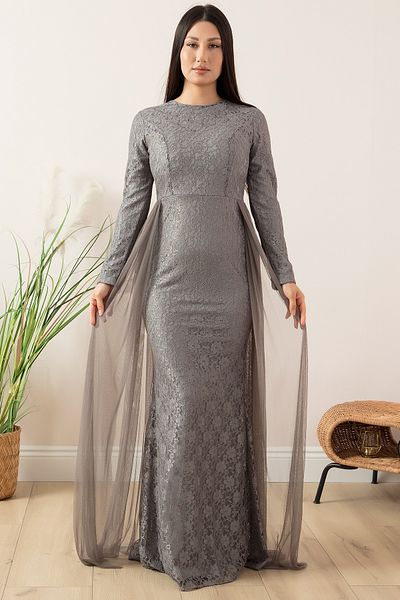PULLIMM Rochie de seara musulmana cu detaliu din tul din dantela 13082