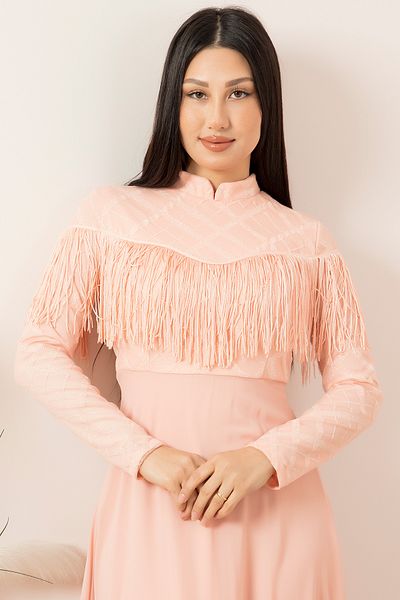 PULLIMM Rochie de seara musulmana cu ciucuri cu guler inalt - 13058