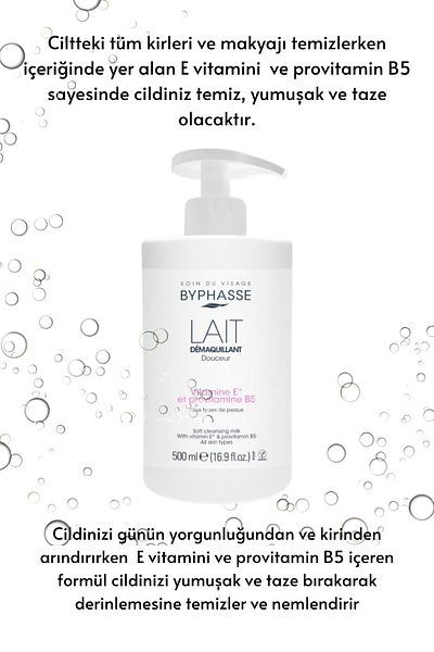 BYPHASSE Augen-, Gesichts- und Make-up-Reinigungsmilch, praktische Pumpverpackung für alle Hauttypen, 500 ml