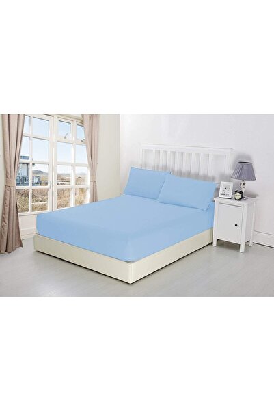 SAL10 Double 100% Cotton Combed Elastic Sheet and 2 Pillowcases - Blue