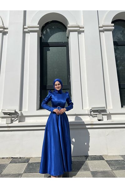 LEİLATELİER Hijab Evening Dress Blue