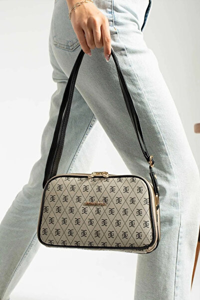 mıchael polo Daily 2 Compartment Magnetic Women's Shoulder Bag Black Beige