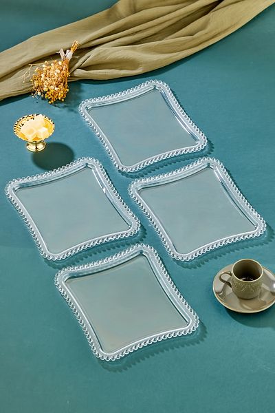FBZhome 4 Pieces Decorative Coffee Presentation Tray Mica Crystal Tray