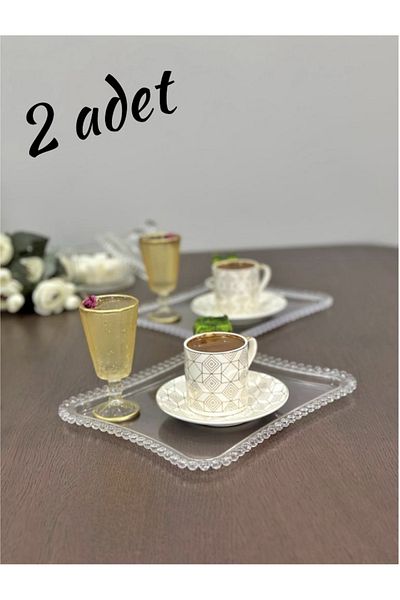 FBZhome 2 Pieces Decorative Coffee Presentation Tray Mica Crystal Tray