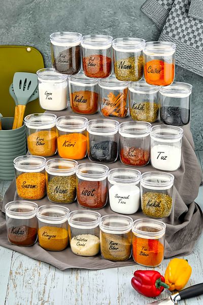 FBZhome Labeled 24-Piece 400 Ml Drop Mica Spice Dispenser Set - Storage Container with Leak Proof Lid