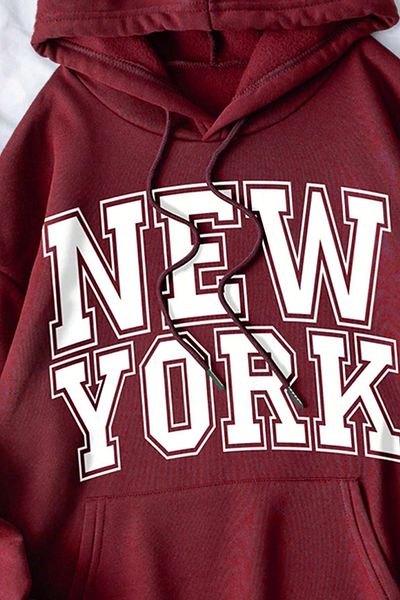 MODAGEN Φούτερ Unisex Claret Red New York με στάμπα με κουκούλα 3 κλωστών