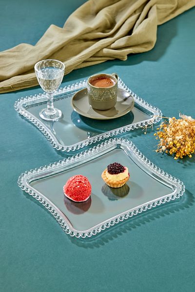 FBZhome 2 Pieces Decorative Coffee Presentation Tray Mica Crystal Tray