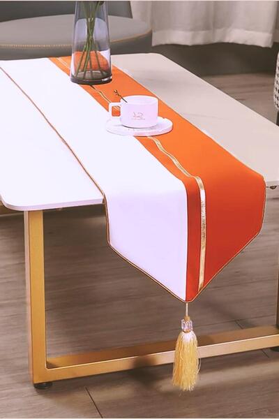 Bc Home Altın Biyeli Deri Aksesuarlı Runner - Turuncu (40 X 140 CM)