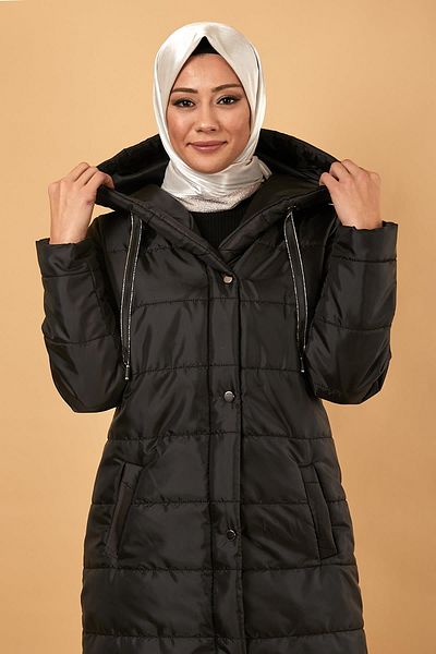 Modamihram Παλτό Puffer Καπιτονέ με Κουκούλα Μαύρο 12266