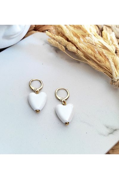 HALHALMILL Handmade Ceramic Heart Hoop Earrings