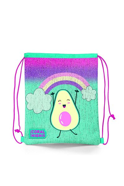 Coral High Kids Pink Water Green Avocado Patterned Drawstring Drawstring Backpack 22695