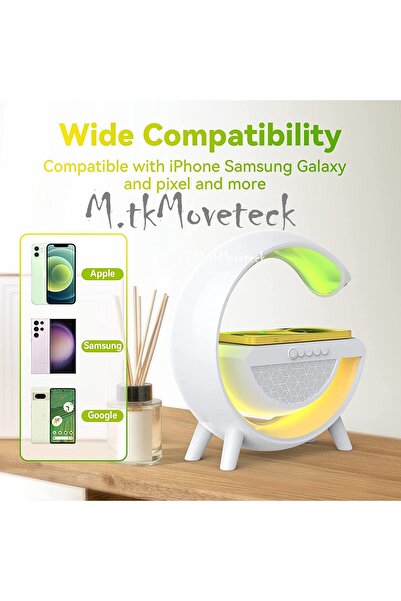 m.tk moveteck Apple 11/12/13/14Pro/Max Kablosuz Şarj Aleti İstasyonu Magsafe Standı Gece Lambalı Hoparlör Fm Radio