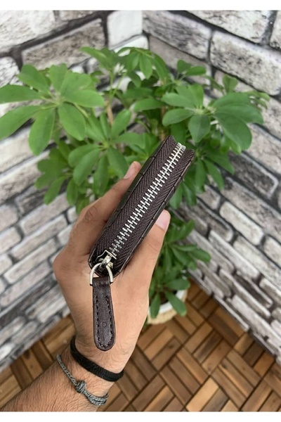 GUARD Kahverengi Croco Baskılı Fermuarlı Portföy Cüzdan Hakiki Deri P3016