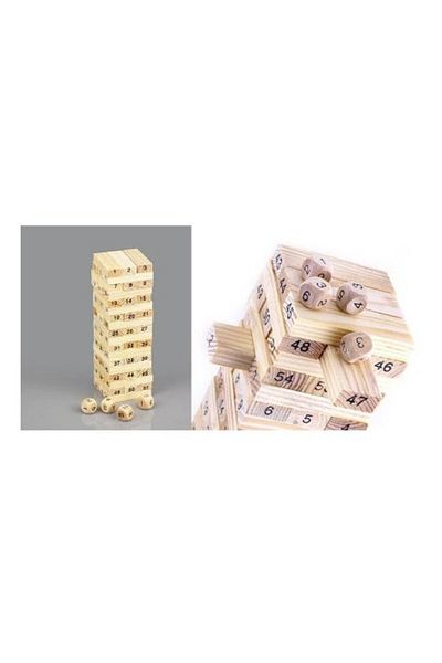 Neler Geldi Neler Counted Jenga Wooden Toy Balance Game Motor Skill Developer Board Blocks 54 Pieces