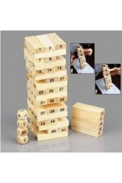 Neler Geldi Neler Counted Jenga Wooden Toy Balance Game Motor Skill Developer Board Blocks 54 Pieces