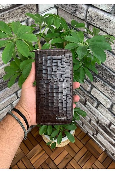 GUARD Πορτοφόλι Portfolio με φερμουάρ σε καφέ Croco