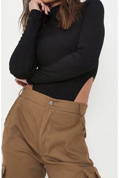 Merlot Body cu mânecă lungă cu detaliu cu talie înaltă