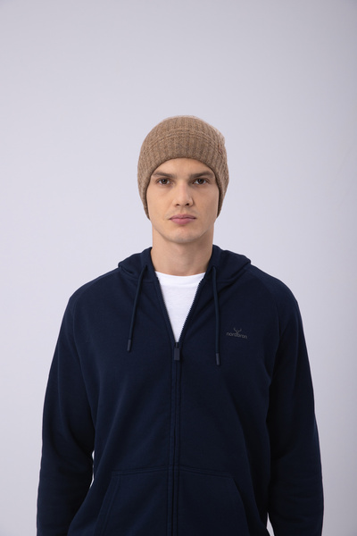 Nordbron Men's Winter Acrylic Henley - Logo Detailed, Beanie Folded, Casual Basic Model
