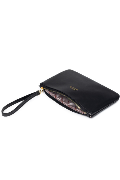NOTHING Women's Black Leather Lined Portfolio Clutch Handbag