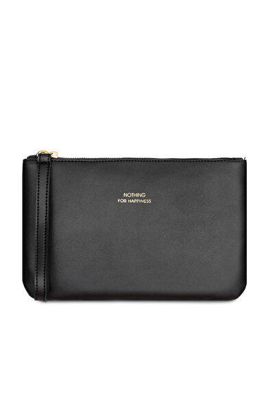 NOTHING Women's Black Leather Lined Portfolio Clutch Handbag
