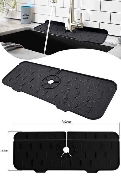 SAVORYHOME Arispa Black Water Trap Faucet Mat Protective Sink Dish Sponge Mat For Kitchen Bathroom