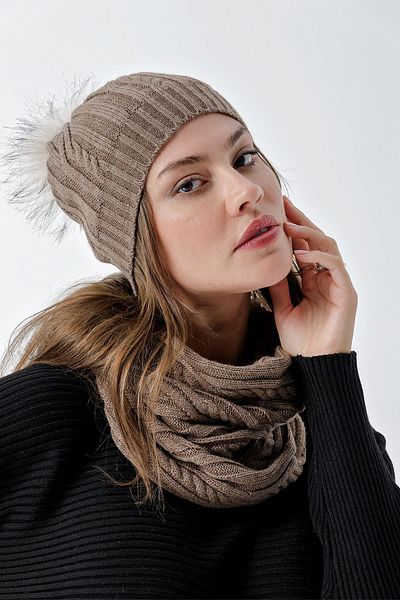 CHUBA Дамски комплект плетена барета и яка за коса, кафяв, 24W131