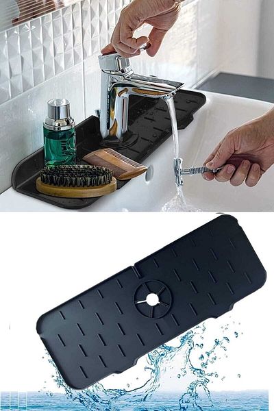 SAVORYHOME Arispa Black Water Trap Faucet Mat Protective Sink Dish Sponge Mat For Kitchen Bathroom