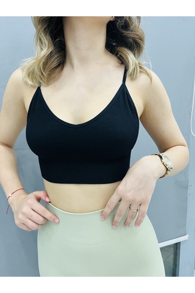 BK Culoarea neagră cu bretele din frânghie, fără sudură, crop/bustieră