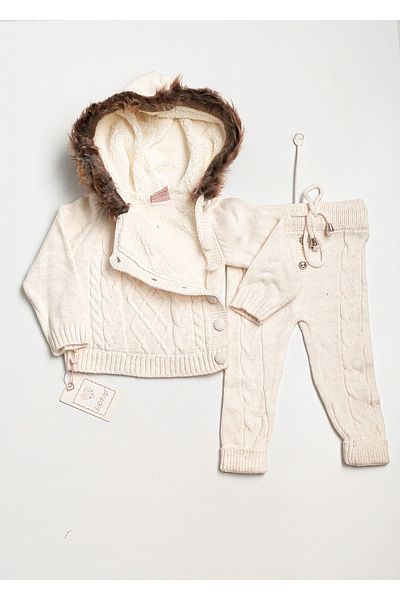 a baby Baby Knitwear Cardigan Set Lined Plush